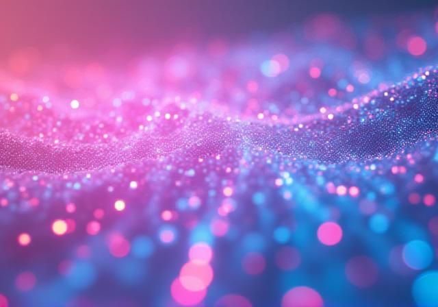 A vibrant 3D abstract visualization of data nodes and network connections representing HR technology